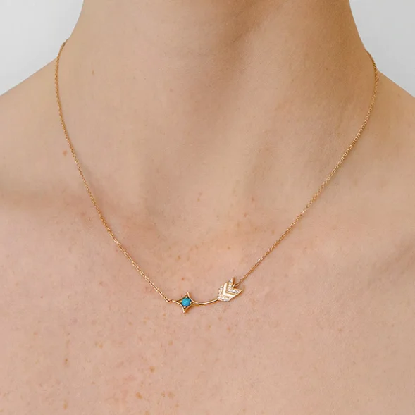 The Perfect Jewelry Piece At The Perfect Discount Arrow Bar Necklace - Gold, Turquoise & White Sapphire The Perfect Jewelry Piece At The Perfect Discount Arrow Bar Necklace - Gold, Turquoise & White Sapphire