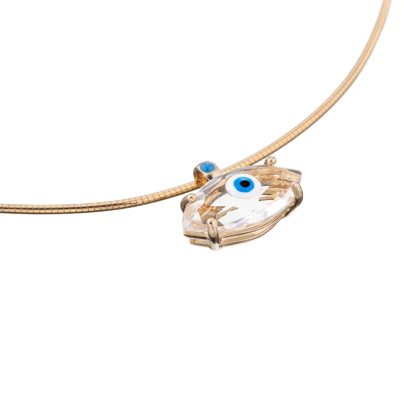 Classic And Modern Jewelry Styles On Sale Big Eye 9K Gold Necklace w. Crystal