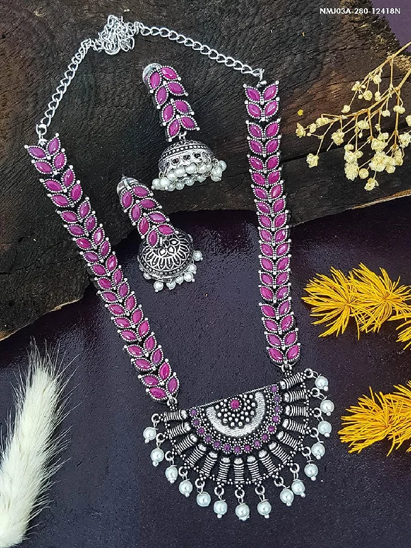 Unmissable Jewelry Clearance – Final Reductions German Silver Plated oxidised Long multicolor stone Necklace set 12418N