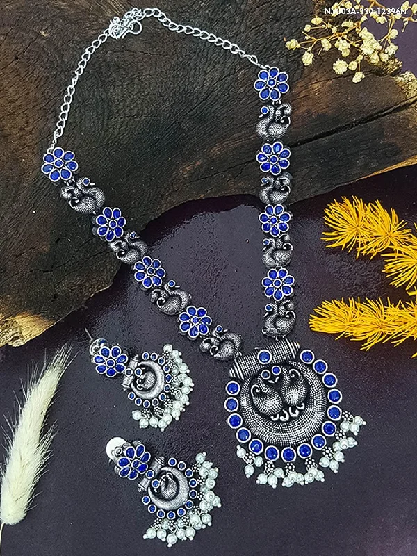 Exclusive Online Jewelry Sale – Don't Wait German Silver Plated oxidised Long multicolor stone Necklace set Exclusive Online Jewelry Sale – Don't Wait German Silver Plated oxidised Long multicolor stone Necklace set