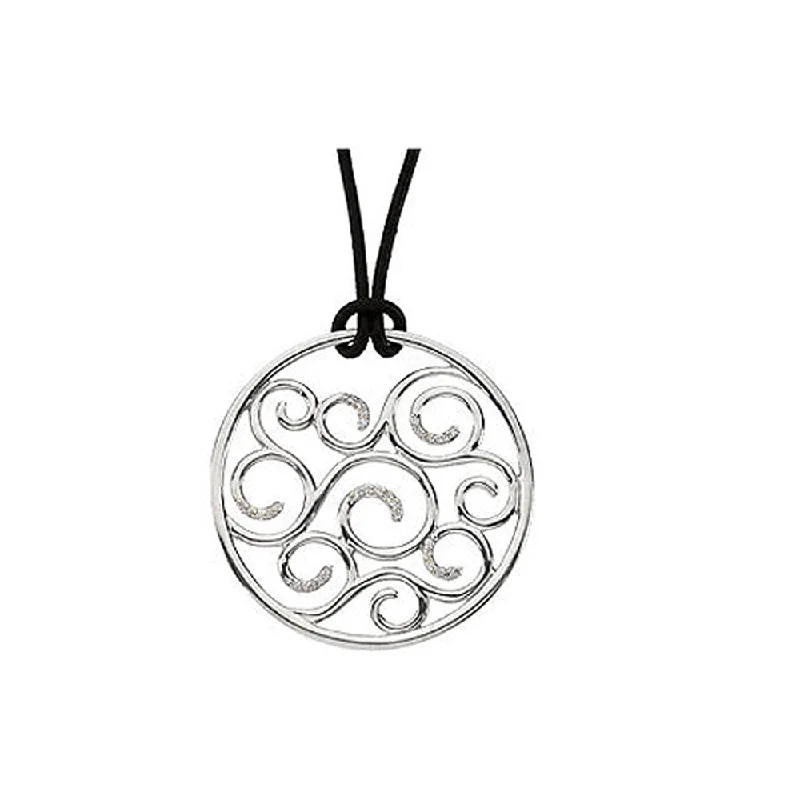 Timeless Elegance Now At Special Discounts Diamond Scroll Circle Necklace, Sterling Silver and Black Leather Cord Timeless Elegance Now At Special Discounts Diamond Scroll Circle Necklace, Sterling Silver and Black Leather Cord