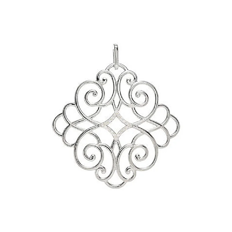 Premium Diamond Jewelry At Once-In-A-Lifetime Discounts Diamond Scroll Pendant Necklace, Sterling Silver and Black Satin Cord Premium Diamond Jewelry At Once-In-A-Lifetime Discounts Diamond Scroll Pendant Necklace, Sterling Silver and Black Satin Cord