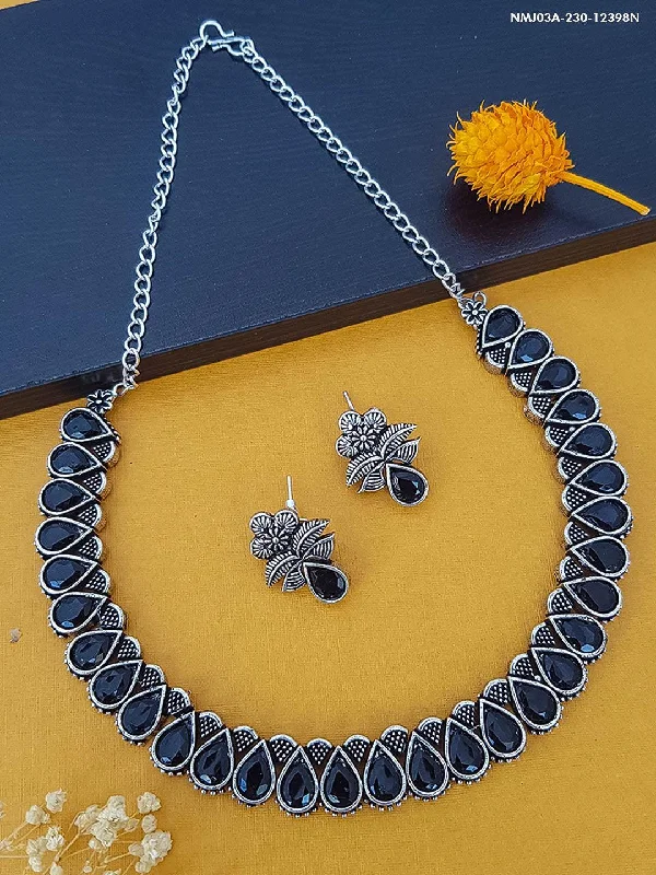 Get The Jewelry You Love At A Price You Love German Silver Plated oxidised black stone Necklace set 12398N Get The Jewelry You Love At A Price You Love German Silver Plated oxidised black stone Necklace set 12398N