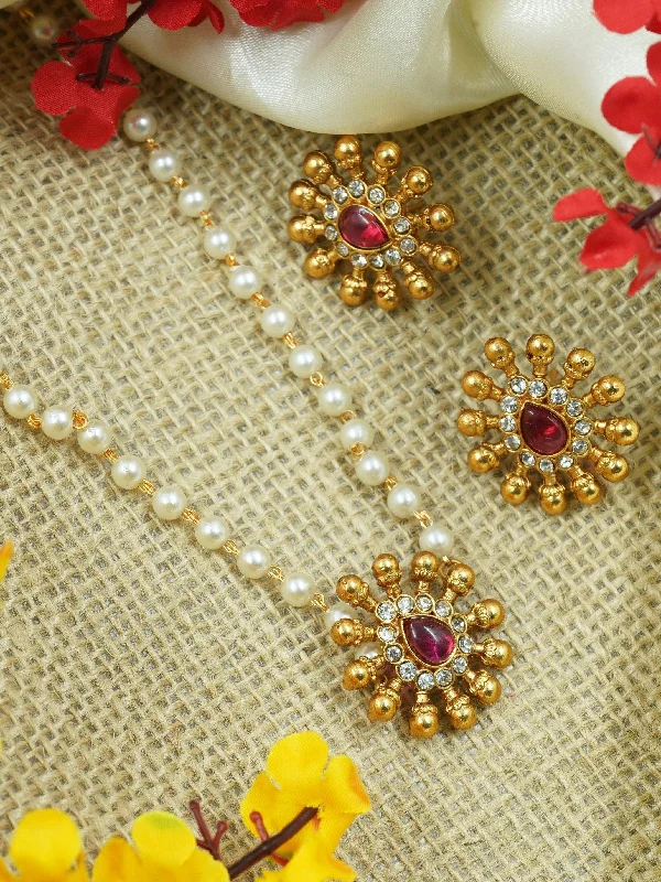 Grab Stylish Jewelry Before The Sale Ends Gold Plated Simple All occasions Necklace Set with red and white stones 11909N Grab Stylish Jewelry Before The Sale Ends Gold Plated Simple All occasions Necklace Set with red and white stones 11909N