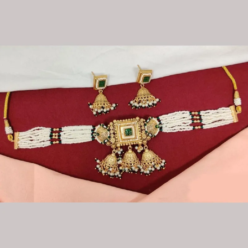 Jewelry Clearance Sale – Final Reductions Kavita Art Gold Plated Pota Stone And Pearls Choker Necklace Set