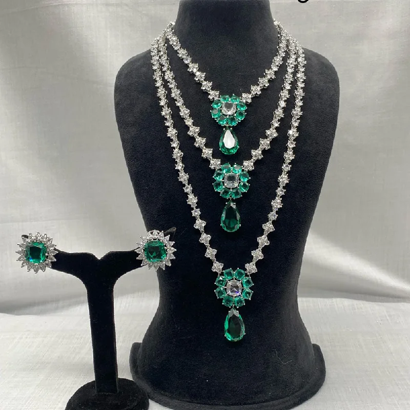Modern Statement Jewelry For Bold Styling Prime Kundan Jewellery Silver Plated AD Multi Layer Necklace Set Modern Statement Jewelry For Bold Styling Prime Kundan Jewellery Silver Plated AD Multi Layer Necklace Set