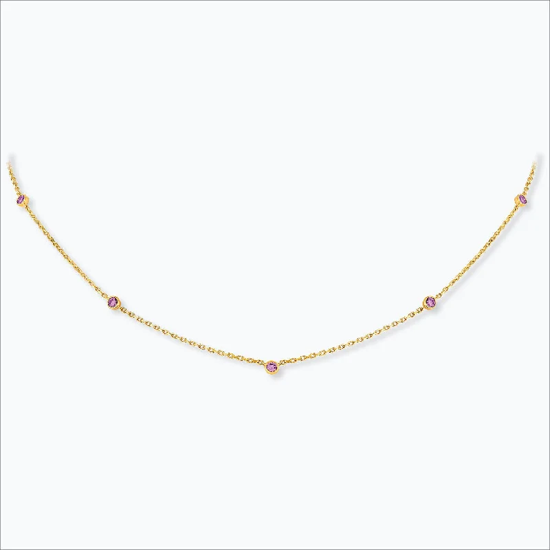 Limited-Stock Jewelry Sale – Once It's Gone, It's Gone 5 Stone 18K Gold Necklace w. Pink Sapphires Limited-Stock Jewelry Sale – Once It's Gone, It's Gone 5 Stone 18K Gold Necklace w. Pink Sapphires
