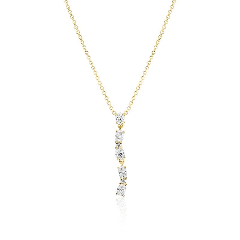Luxury Handcrafted Jewelry For Elegant Looks Ellera Ovale Lungo Gold Plated Necklace w. Zirconia Luxury Handcrafted Jewelry For Elegant Looks Ellera Ovale Lungo Gold Plated Necklace w. Zirconia