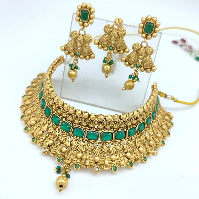 Timeless Elegance Now At Special Discounts SNERA Gold Plated Pota Stone choker Necklace Set Timeless Elegance Now At Special Discounts SNERA Gold Plated Pota Stone choker Necklace Set