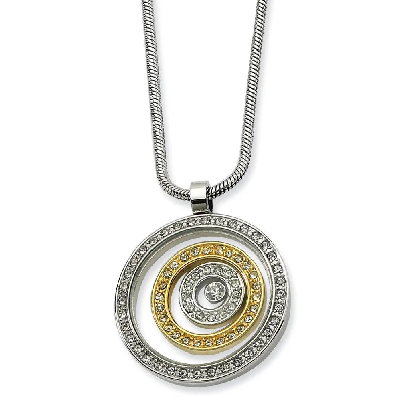 Fashion-Forward Jewelry At Incredible Prices Stainless Steel Floating Circle Necklace with Cubic Zirconia and Gold Fashion-Forward Jewelry At Incredible Prices Stainless Steel Floating Circle Necklace with Cubic Zirconia and Gold