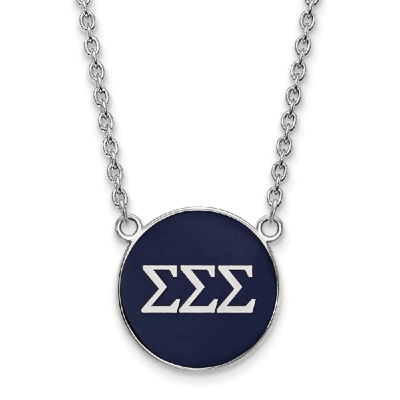 High-End Jewelry, Now More Affordable Than Ever Sterling Silver Sigma Sigma Sigma Large Navy Enamel Disc Necklace High-End Jewelry, Now More Affordable Than Ever Sterling Silver Sigma Sigma Sigma Large Navy Enamel Disc Necklace