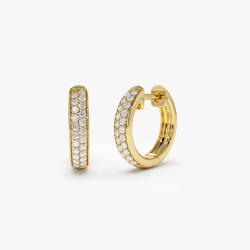 Discounted Jewelry For A Glamorous Look 14k Double Row Micro Pave Petite Diamond Hoops Discounted Jewelry For A Glamorous Look 14k Double Row Micro Pave Petite Diamond Hoops