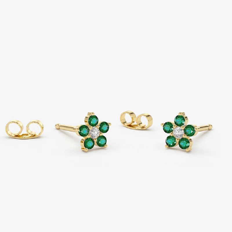 Limited Stock On Premium Jewelry At Low Prices 14K Emerald and Diamond Flower Studs Limited Stock On Premium Jewelry At Low Prices 14K Emerald and Diamond Flower Studs