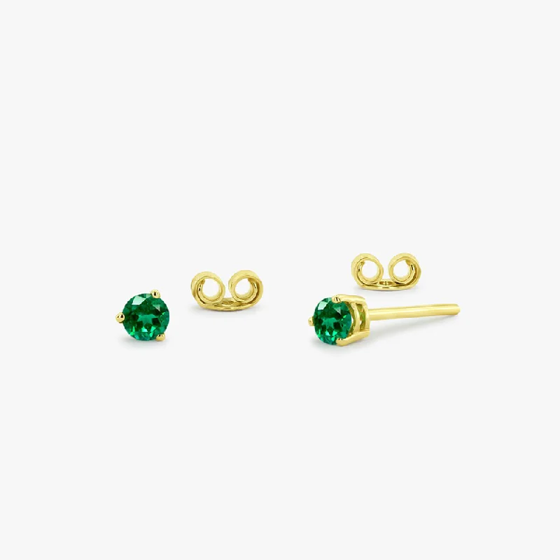 Trendy Minimalist Jewelry For Everyday Wear 14K Gold Round Cut Emerald Stud Earrings