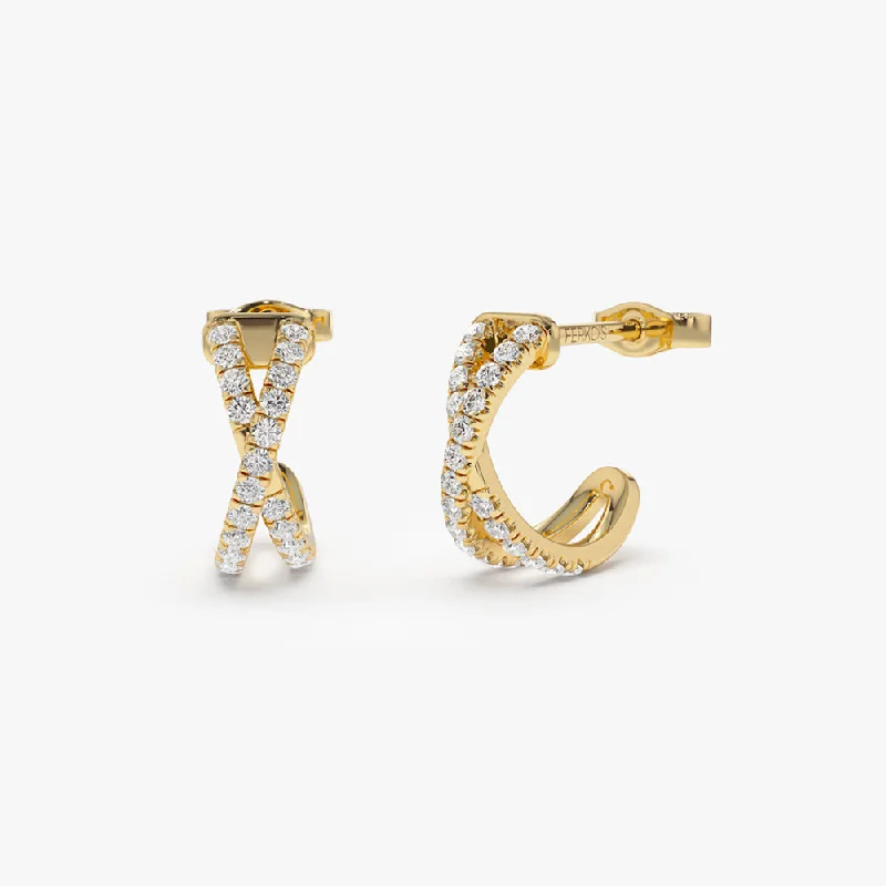 High-Quality Gemstone Jewelry For Special Occasions 14k Solid Gold Criss Cross Pave Diamond Earrings High-Quality Gemstone Jewelry For Special Occasions 14k Solid Gold Criss Cross Pave Diamond Earrings