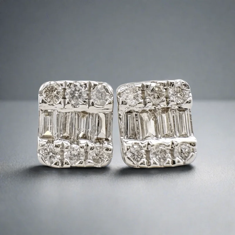 Shop Trending Jewelry With Exclusive Savings 18K W Gold 0.10cttw H/SI1-2 Diamond Square Stud Earrings