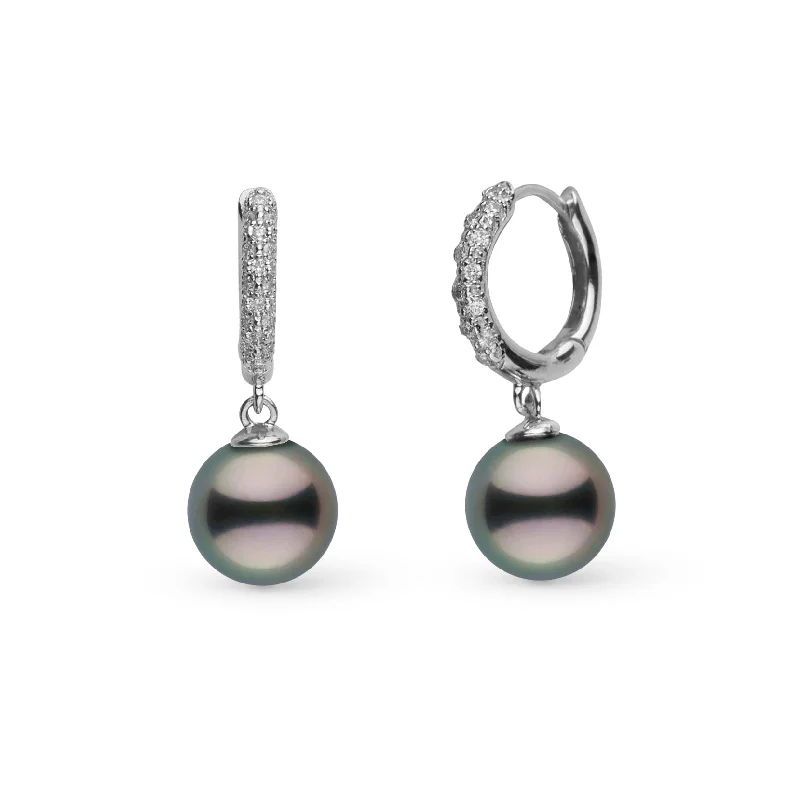 Get The Jewelry You Love At A Price You Love 9.0-10.0 mm Tahitian Pearl & Pave Diamond Small Hoop Earrings