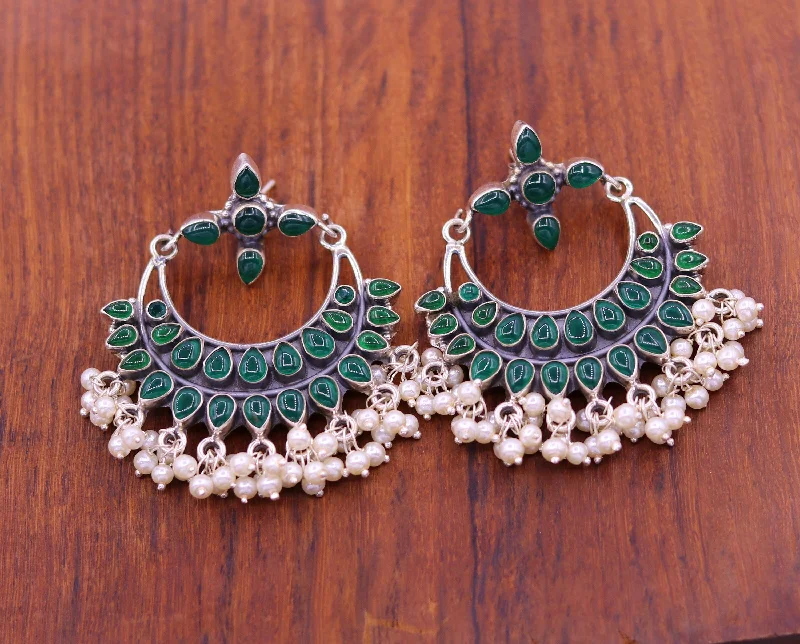 Handcrafted Beauty At Affordable Prices 925 sterling silver handmade Green onyx stylish customized chandelier drop dangle stud earring hanging pearls bridesmaid tribal jewelry s719