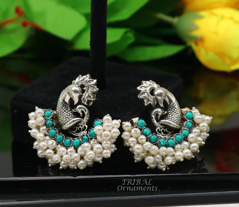 Shop Dazzling Rings, Earrings, And More At Special Discounts 925 sterling silver handmade vintage antique design peacock stud earring fabulous hanging pearl and Green onyx stone earring jewelry s708 Shop Dazzling Rings, Earrings, And More At Special Discounts 925 sterling silver handmade vintage antique design peacock stud earring fabulous hanging pearl and Green onyx stone earring jewelry s708