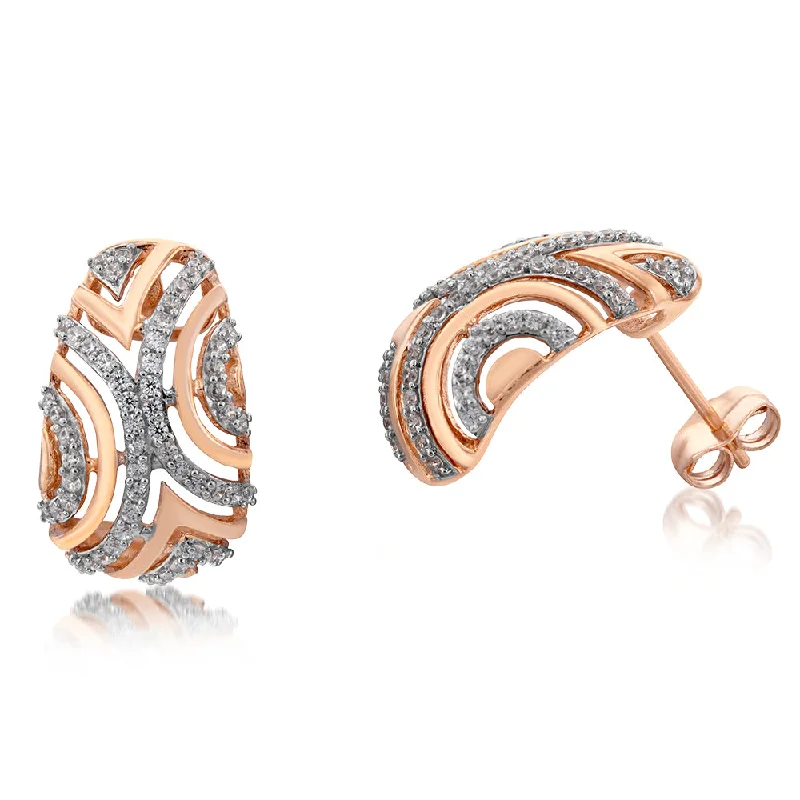 Discover Unique Jewelry With Special Limited-Time Offers 9ct Rose Gold Patterned Cubic Zirconia Half Hoop Earrings