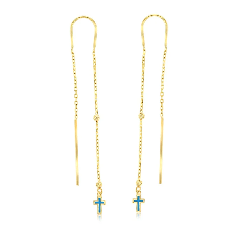 Exclusive Jewelry Offers – Shine For Less 9ct Yellow Gold Blue Eanmel Cross On Threader Earrings