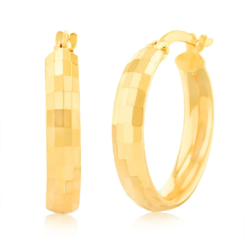 Chic And Stylish Jewelry At Exclusive Prices 9ct Yellow Gold Double Side Diamond Cut Hoop Earrings