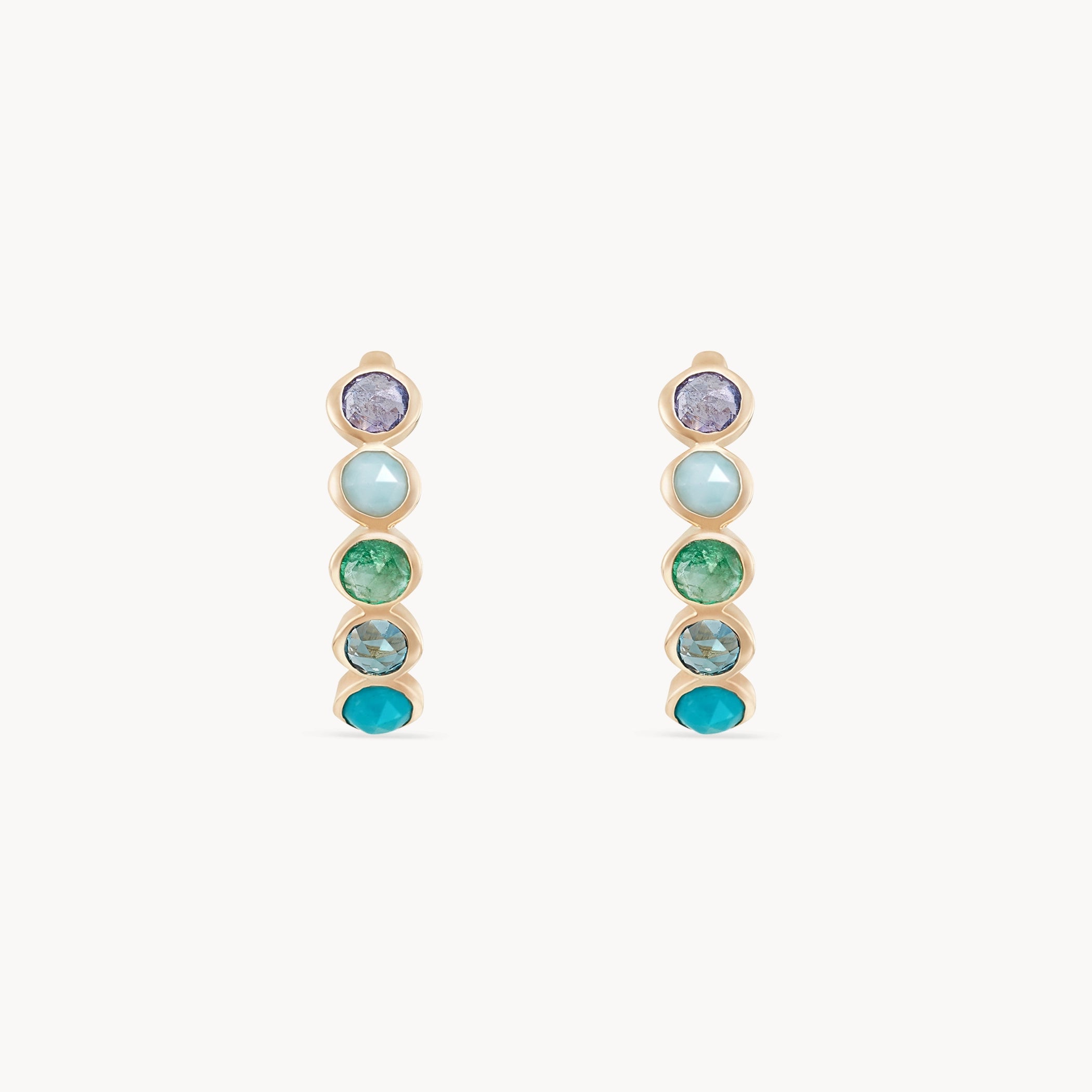 Luxury Jewelry At Unbeatable Discounts coastal nomad five stone mood hoop - 14k yellow gold, tanzanite, larimar, emerald, london blue topaz, turquoise Luxury Jewelry At Unbeatable Discounts coastal nomad five stone mood hoop - 14k yellow gold, tanzanite, larimar, emerald, london blue topaz, turquoise