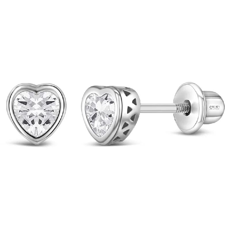 The Perfect Jewelry Piece At The Perfect Discount CZ Birthstone Heart Baby / Toddler / Kids Earrings Screw Back Basket Setting - Sterling Silver The Perfect Jewelry Piece At The Perfect Discount CZ Birthstone Heart Baby / Toddler / Kids Earrings Screw Back Basket Setting - Sterling Silver