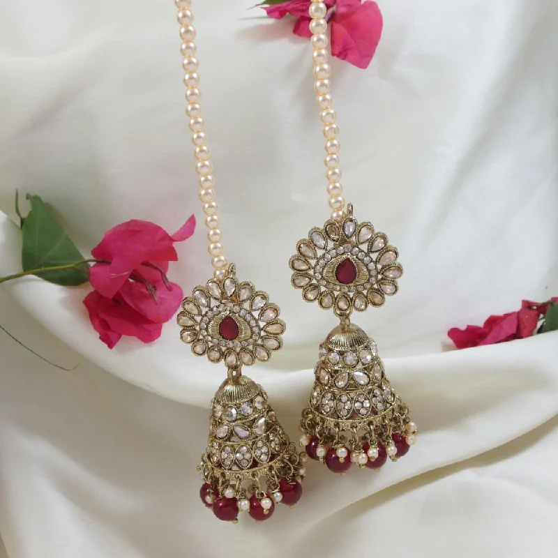 Timeless Elegance Now At Special Discounts Etnico Gold Plated Traditional Kundan & Pearl Jhumka Earrings With Pearl Earchain For Women (E3258M) Timeless Elegance Now At Special Discounts Etnico Gold Plated Traditional Kundan & Pearl Jhumka Earrings With Pearl Earchain For Women (E3258M)
