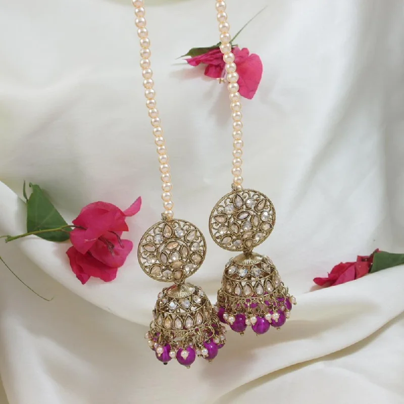 Shop Signature Jewelry Styles At Exclusive Prices Etnico Gold Plated Traditional Kundan & Pearl Jhumka Earrings With Pearl Earchain For Women (E3259Pu)