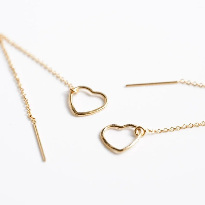 Delicate Crystal Jewelry For Sophisticated Charm Hammered Heart Threader Earrings - Choose your Metal Delicate Crystal Jewelry For Sophisticated Charm Hammered Heart Threader Earrings - Choose your Metal