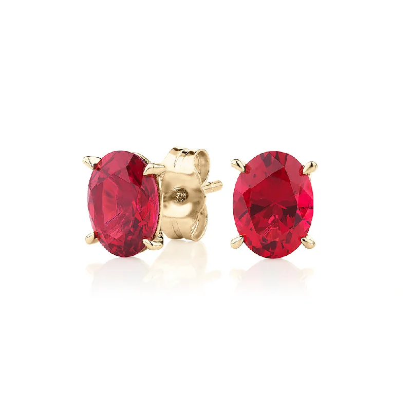 The Perfect Accessory For Less – Jewelry Sale Live Oval stud earrings with ruby simulants in 10 carat yellow gold The Perfect Accessory For Less – Jewelry Sale Live Oval stud earrings with ruby simulants in 10 carat yellow gold