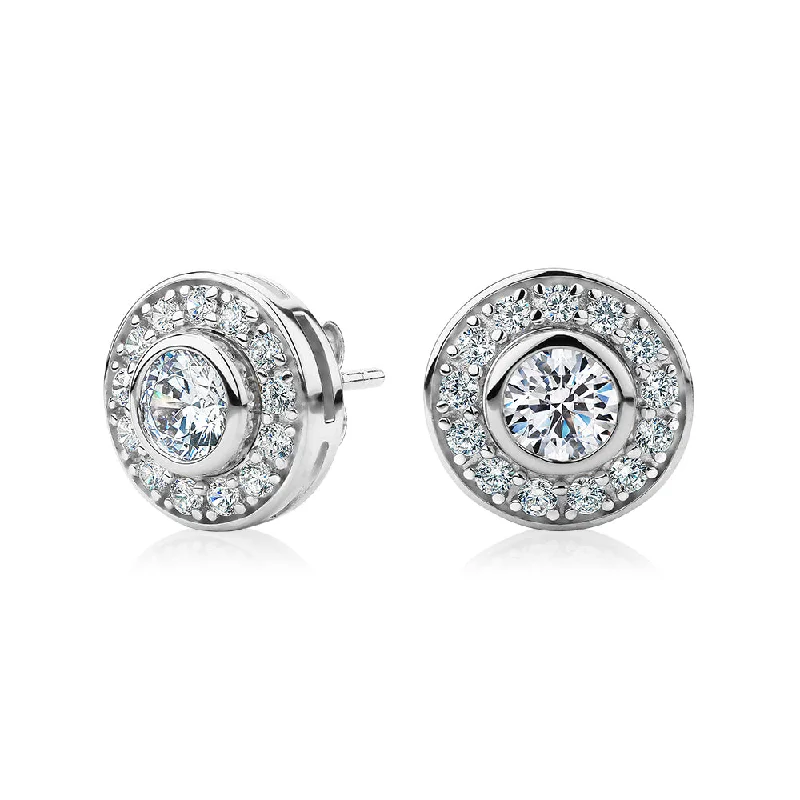 Premium Jewelry, Premium Discounts – Act Fast Round Brilliant halo stud earrings with 1.9 carats* of diamond simulants in sterling silver Premium Jewelry, Premium Discounts – Act Fast Round Brilliant halo stud earrings with 1.9 carats* of diamond simulants in sterling silver