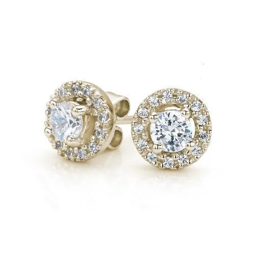 Beautiful Jewelry, Breathtaking Discounts – Hurry In Round Brilliant stud earrings with 0.41 carats* of diamond simulants in 10 carat yellow gold