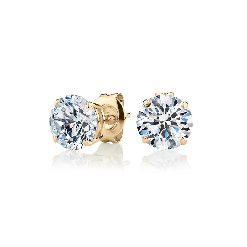 Dazzle In Elegance With Our Biggest Jewelry Sale Round Brilliant stud earrings with 2.5 carats* of diamond simulants in 10 carat yellow gold Dazzle In Elegance With Our Biggest Jewelry Sale Round Brilliant stud earrings with 2.5 carats* of diamond simulants in 10 carat yellow gold