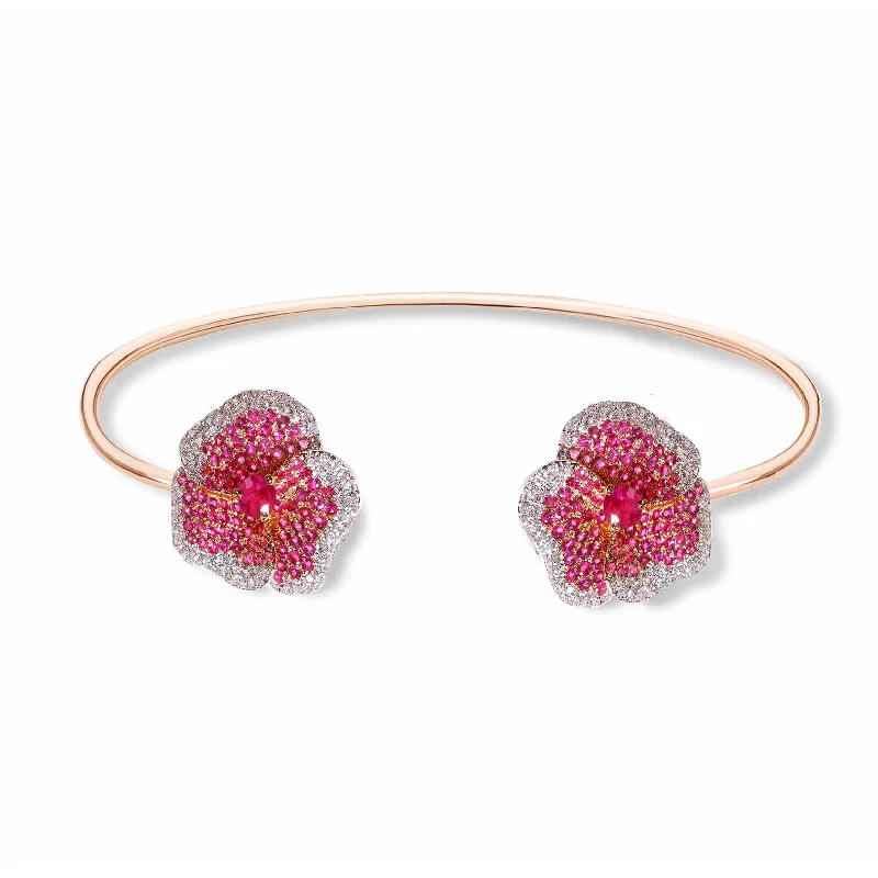 Premium Jewelry At Promotional Prices – Shine Today Bloom Medium Flower Pink Sapphire Bangle in Rose Gold