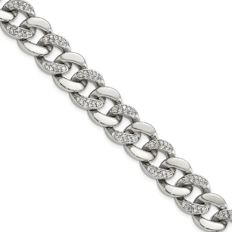 Timeless Beauty, Unbeatable Deals – Jewelry Sale On 13mm Stainless Steel & CZ Curb Chain Bracelet, 8 Inch