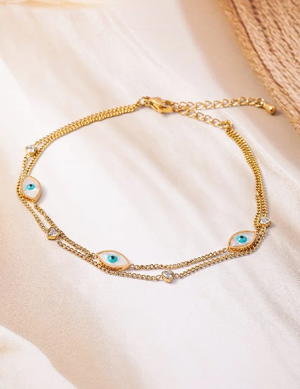 Get The Sparkle You Love At Prices You Adore 18K Gold Plated Stainless Steel Tarnish-Free Waterproof Evil Eye & Heart Charm Anklet Get The Sparkle You Love At Prices You Adore 18K Gold Plated Stainless Steel Tarnish-Free Waterproof Evil Eye & Heart Charm Anklet