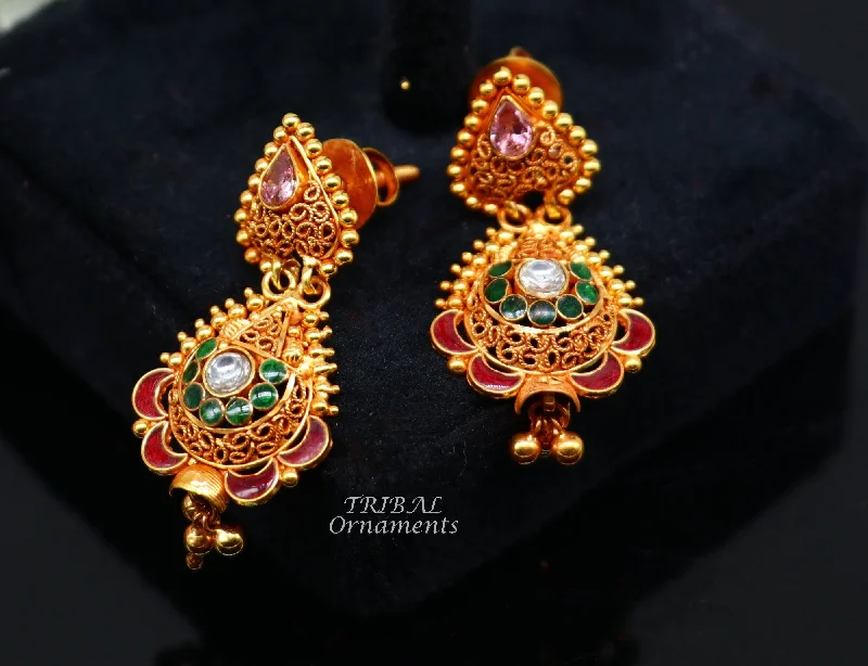 Timeless Jewelry At Special Discount Rates 22k yellow gold fabulous handmade filigree work antique designer stud earrings brides wedding jewelry from Rajasthan India er163 Timeless Jewelry At Special Discount Rates 22k yellow gold fabulous handmade filigree work antique designer stud earrings brides wedding jewelry from Rajasthan India er163