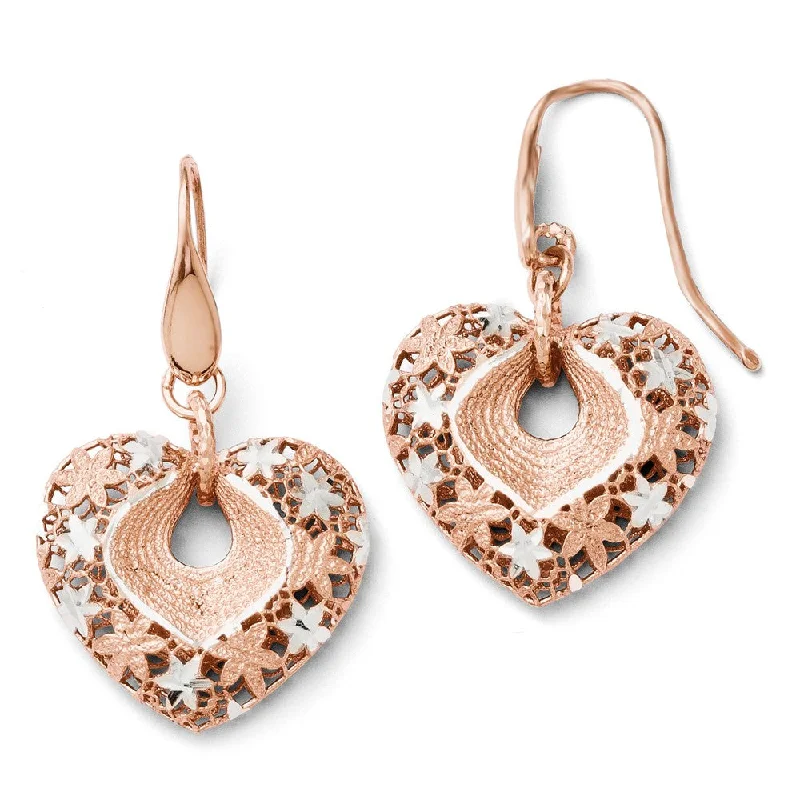 Shop Jewelry That Shines Without The High Price 26mm Floral Heart Dangle Earrings in Sterling Silver & 24k Rose-Plated Shop Jewelry That Shines Without The High Price 26mm Floral Heart Dangle Earrings in Sterling Silver & 24k Rose-Plated