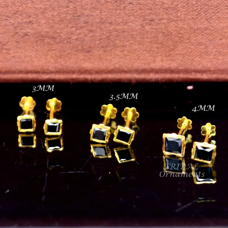 Trending Jewelry Styles Now At Limited-Time Discounts 3MM/3.5MM/4MM 18kt yellow gold handmade black stone stud earring, excellent light weight daily use customized gifting unisex jewelry er158 Trending Jewelry Styles Now At Limited-Time Discounts 3MM/3.5MM/4MM 18kt yellow gold handmade black stone stud earring, excellent light weight daily use customized gifting unisex jewelry er158