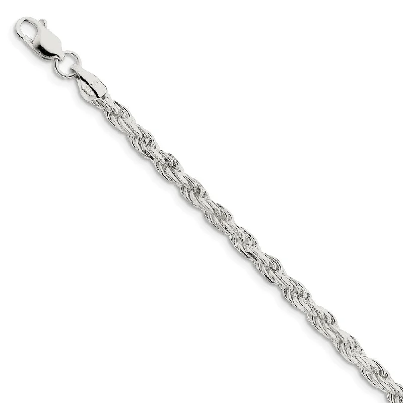 Delicate Crystal Jewelry For Sophisticated Charm 4.75mm, Sterling Silver Diamond Cut Solid Rope Chain Bracelet