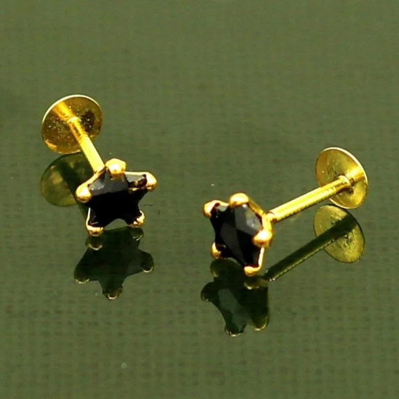 Limited-Stock Jewelry Sale – Once It's Gone, It's Gone 4 mm single black stone 18 kt yellow gold handmade star shape design fabulous screw back stud earring use as nose pin unisex jewelry er118 Limited-Stock Jewelry Sale – Once It's Gone, It's Gone 4 mm single black stone 18 kt yellow gold handmade star shape design fabulous screw back stud earring use as nose pin unisex jewelry er118