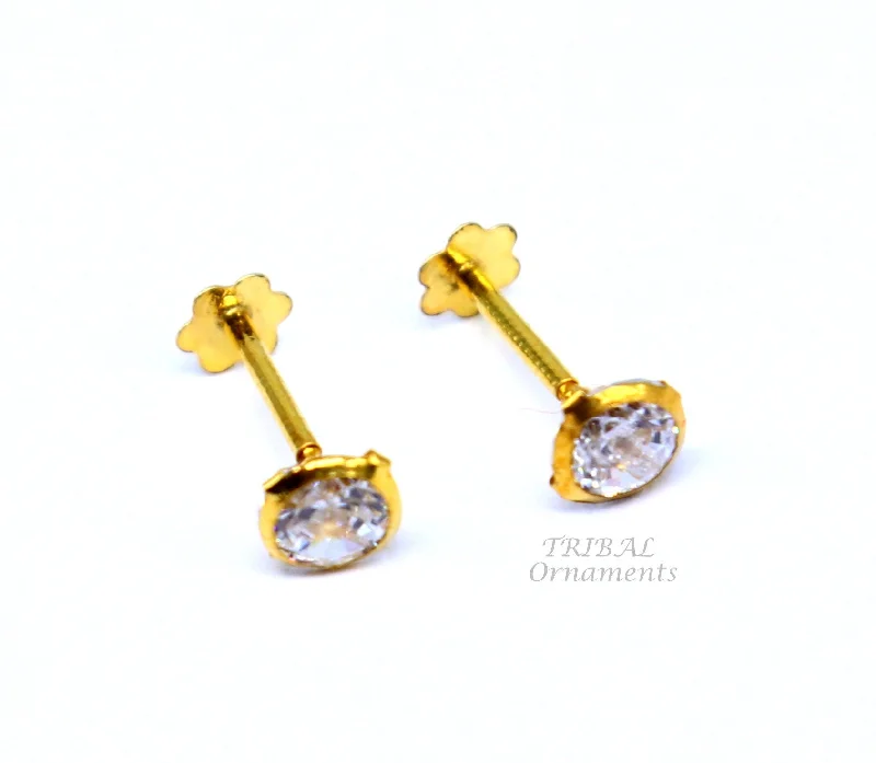 Bestselling Jewelry Now On Sale – Elevate Your Look 4mm 18k yellow gold handmade fabulous cubic zircon stone excellent antique vintage design stud earrings pair unisex jewelry er157 Bestselling Jewelry Now On Sale – Elevate Your Look 4mm 18k yellow gold handmade fabulous cubic zircon stone excellent antique vintage design stud earrings pair unisex jewelry er157