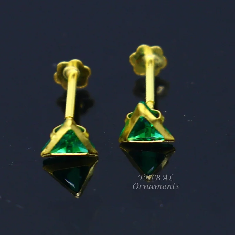 Personalized Jewelry Sale – Meaningful Gifts At Great Prices 4mm 18kt yellow gold handmade single green stone Triangle shape stud earring cartilage earring customized unisex screw back jewelry er151 Personalized Jewelry Sale – Meaningful Gifts At Great Prices 4mm 18kt yellow gold handmade single green stone Triangle shape stud earring cartilage earring customized unisex screw back jewelry er151