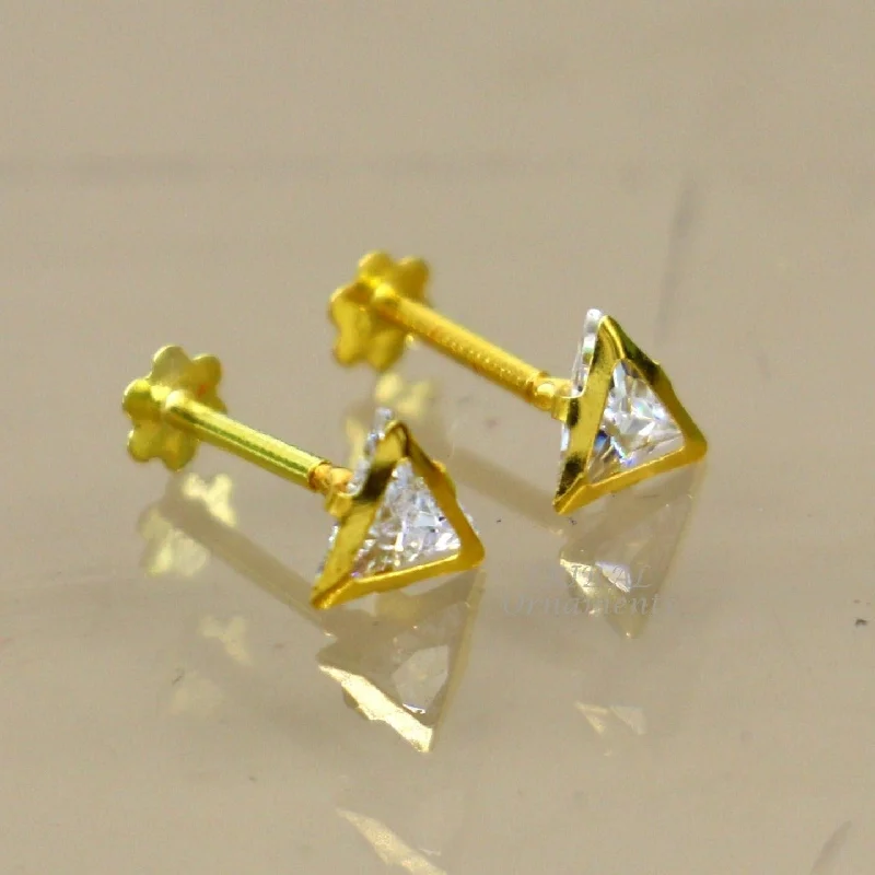 Get The Sparkle You Love At Prices You Adore 4mm 18kt yellow gold handmade single stone Triangle shape stud earring cartilage earring customized unisex screw back jewelry er154