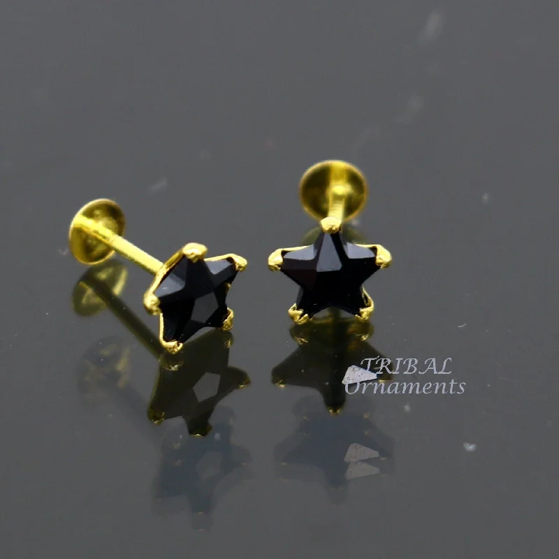 Exclusive Jewelry Offers – Sparkle For Less 5mm 18kt yellow gold handmade single black stone back screw Star shape stud earring cartilage customized unisex jewelry er142 Exclusive Jewelry Offers – Sparkle For Less 5mm 18kt yellow gold handmade single black stone back screw Star shape stud earring cartilage customized unisex jewelry er142