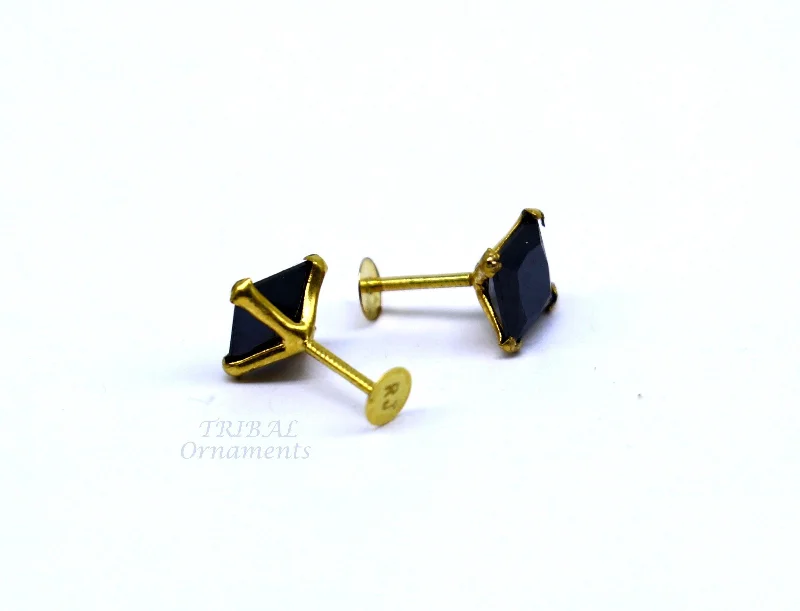 Premium Jewelry Now Available At Special Discounts 5mm 18kt yellow gold handmade single black stone back screw stud earring cartilage customized unisex jewelry er140 Premium Jewelry Now Available At Special Discounts 5mm 18kt yellow gold handmade single black stone back screw stud earring cartilage customized unisex jewelry er140