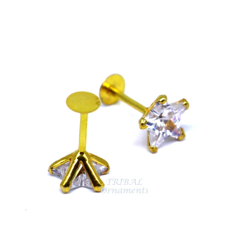 Affordable Luxury Jewelry For Every Occasion 5mm 18kt yellow gold handmade single cubic zircon stone back screw star shape stud earring cartilage customized unisex jewelry er146 Affordable Luxury Jewelry For Every Occasion 5mm 18kt yellow gold handmade single cubic zircon stone back screw star shape stud earring cartilage customized unisex jewelry er146