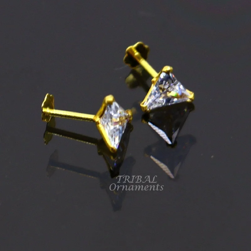 Elegant Jewelry, Exclusive Prices – Shop Now 5mm 18kt yellow gold handmade single stone Triangle shape stud earring cartilage earring customized unisex screw back stud jewelry er148 Elegant Jewelry, Exclusive Prices – Shop Now 5mm 18kt yellow gold handmade single stone Triangle shape stud earring cartilage earring customized unisex screw back stud jewelry er148